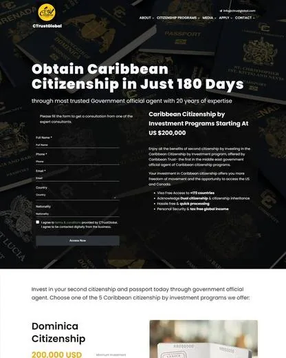 Citizenship by investment landing page