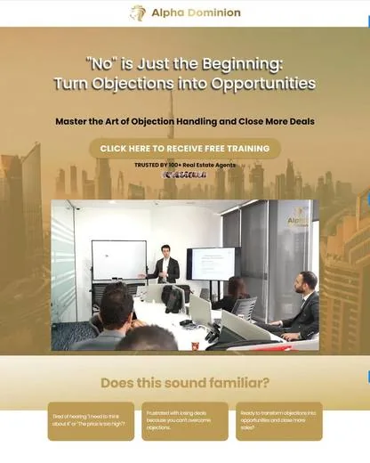 Real estate training landing page