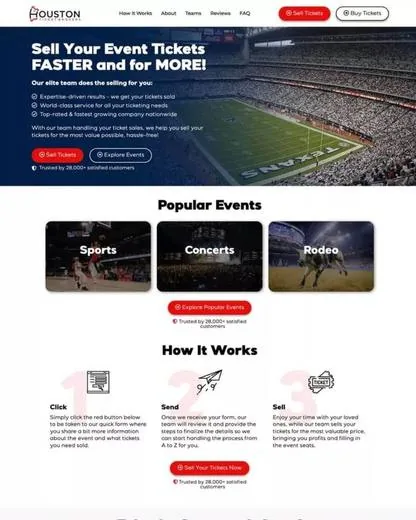 Ticket brokerage landing page
